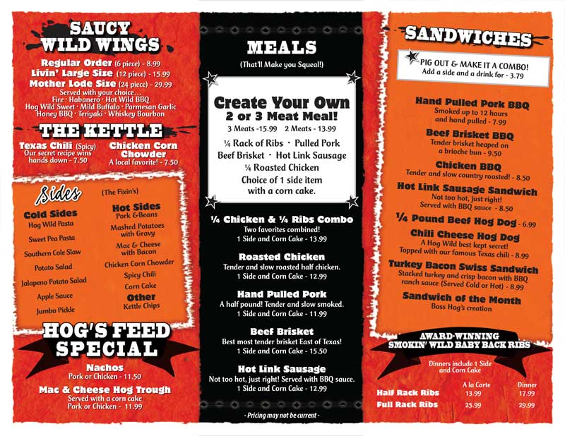 Hog Wild BBQ Menu