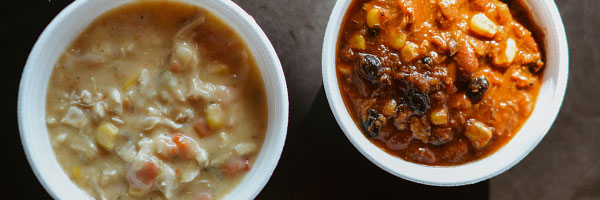 texas chili and chicken corn chowder